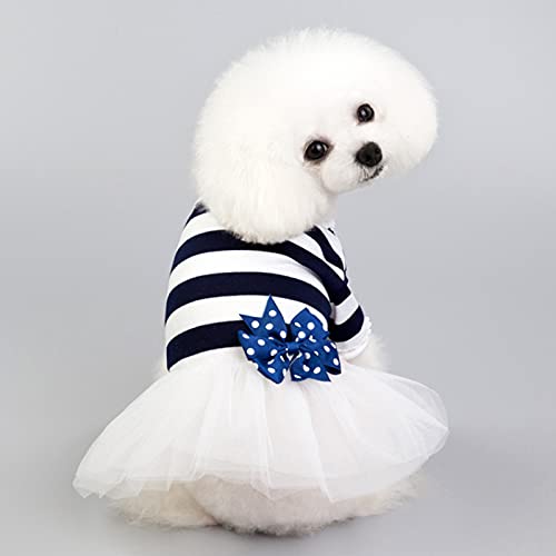 Cuteam Cute Dog Clothes For Small Medium Dogs, Puppy Clothing Soft Bowknot Design Spring/Dog Striped Princess Dress For Outdoor Christmas New Year - Navy Blue M #TOP7