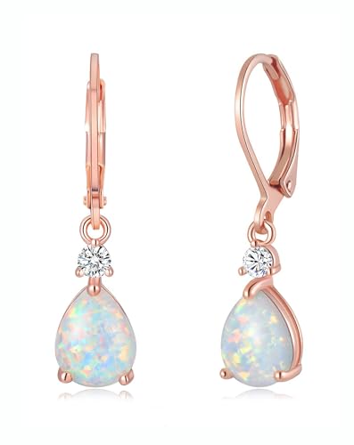 Drop Dangle Earrings for Women, Pear Cut Created Opal Teardrop Earrings, Silver Rose Gold Plated Copper Brass Micro Jewelry Gifts Box2