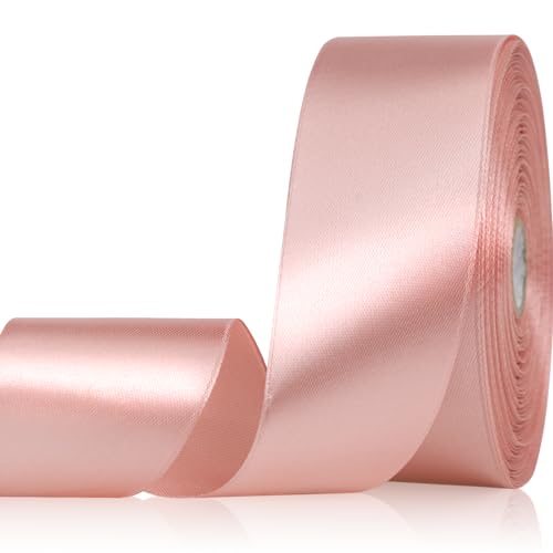Sagaat Pearl Pink Ribbon 1-1/2 Inch 50 Yards, Solid Satin Ribbon for Flower Bouquet, Crafts, Gift Wrapping, Bridal Invitations, Hair, Festival and Party Decorations