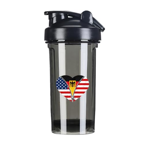 Heart America Flag and German Flag 18 Ounce Shaker Cup,Fashion Theme Pattern Shaker Bottle Leak-proof Workout Shake Bottles 500ML/18 oz Perfect for Pre Workout