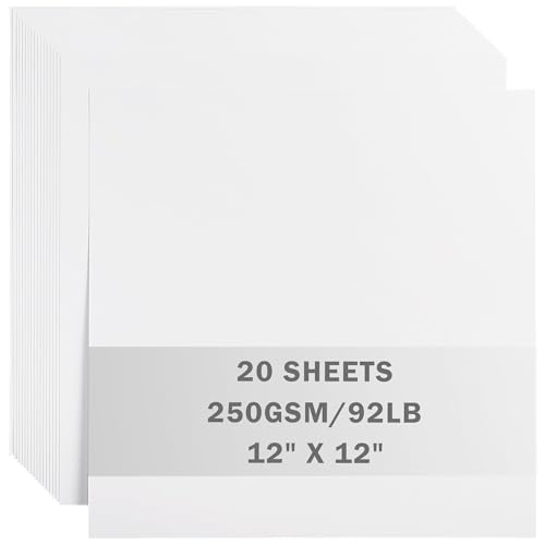 20 Sheets White Cardstock 12 x 12 Card Stock 250gsm/92lb Thick Construction Paper for Cricut Scrapbook Crafts Card Making UAP34WH20