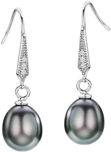 Black Freshwater Pearl Earrings Dangle Drop Earrings Sterling Silver Diamond Accented Fine Jewelry For Women