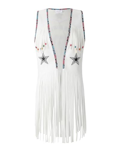 Women Tassel Sleeveless Rhinestone Cowgirl Vest 70s Hippie Faux Suede Fringe Jacket2