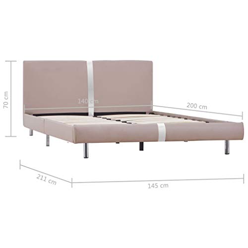 Festnight Bettgestell Lederbett mit Lattenrahmen Bettrahmen Balkenbett Bettrahmen Lattenrost Holzbett Jugendbett Gästebett Cappuccino-Braun Kunstleder 140x200 cm