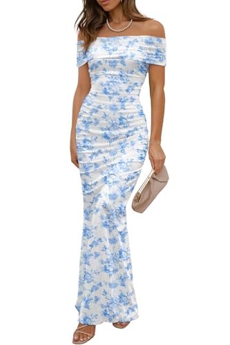 Wedding Guest Dresses for Women 2025 Floral Formal Cocktail Maxi Styles Off The Shoulder Stretch Sexy Bodycon Dress
