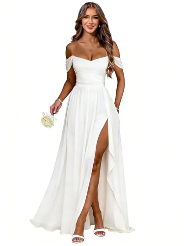 jdoiweidm White Beach Wedding Dresses for Wedding Corset Chiffon Civil Wedding Dress Off Shoulder...