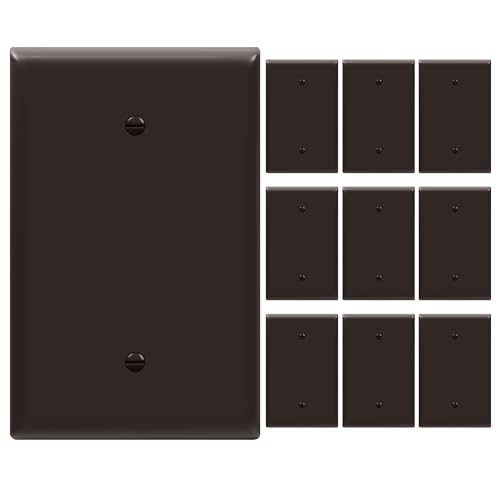 Image of ENERLITES 10 Pack Oversized Blank Wall Plate Cover, 1-Gang, Brown | Jumbo size 5.5 inch x 3.5 inch, cover unused electrical box /outlet /switch, unbreakable polycarbonate, UL-listed, easy to install