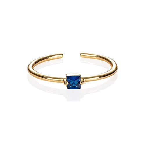 Namana Bague Fine Réglable pour Femme avec Pierre Bleue Carrée en Zirconia, Or, Style Saphir, Simple pour Jeune Fille