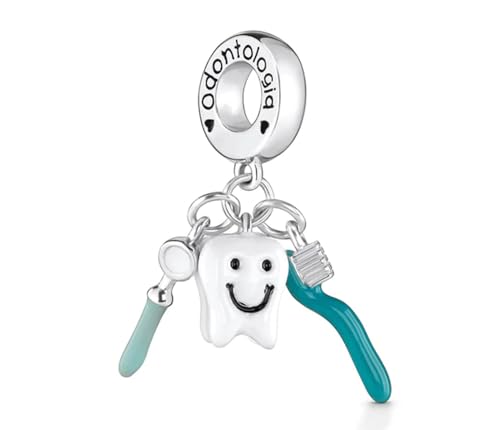 Cepillo de dientes Higiene Oral Diente Dentista Dentaduras Técnico Dental Cuidado Dental Set - Charm Plata 925 Pulsera Colgante Joyería