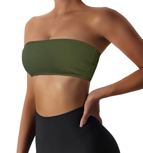 Image of Boudaner Women's Padded Bandeau Sports Tube Top Bra Strapless Yoga Bralette | Seamless Wireless Invisible Bra, Non-Slip Soft Solid Top for Gym Daily Going Out Workout Wear