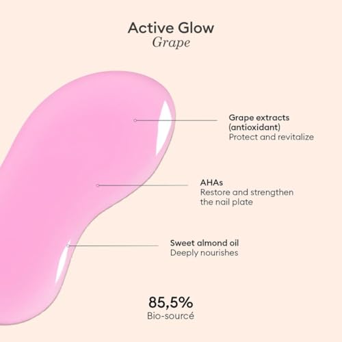 Manucurist Active Glow Grape All-in-One Perfecter Nail Polish & Care - No Lamp - Vegan & Made in France Ultra-Glowy Lilac Mirror-Like Shine - Nail Concealer & Care - Plant-Based Ingredients