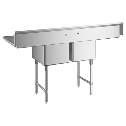 Image of EMPURA 74 inch Wide Stainless Steel Two Compartment Commercial Sink | Utility 18 inch x 18 inch Bowl for Restaurant Laundry Garage | (2) 18 inch Drainboard, 9.75 inch Backsplash, 74 inchW x 23.5 inchD x 44.25 inchH, 16 Gauge, NSF