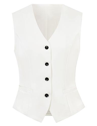 CFRTMTBB Suit Vest for Women V Neck Button Down Sleeveless Business Casual Vest Tops Waistcoat Blazer Dressy Vests (White,M)