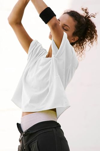 Tops for Women Trendy, Cotton Casual Half Sleeve Basic Crop Top, Pullover Drop Shoulder Roll Hem Plus Size Shirts3