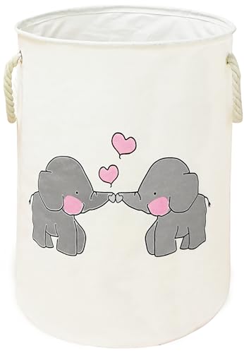 VAIVUSTO Round Baby Laundry Basket,Kids Storage Basket, Nursery Hamper,Dirty Clothes Basket,Toy Storage Bin,Laundry Hamper with Rope Handles for Children Brithdry Gift (Heart Elephant)