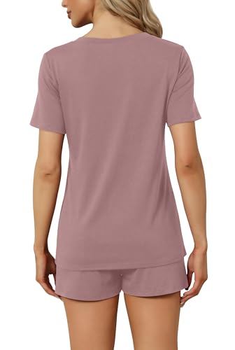 Image of RUBZOOF Women's Short Sleeve Pajama Sets with Pockets Casual V Neck 2 Piece Lounge Sets S-3XL