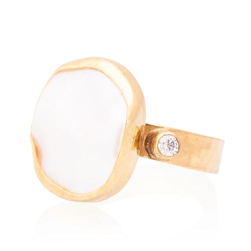 Bague perle argent plaqué or 24 carats éclatant pour sublimer vos tenues de soirée avec élégance