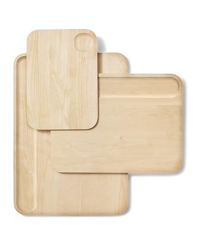 Caraway 4-Piece Double Sided Wood Cutting Board Set - Made From FSC-Certified Birch Wood - Mineral Oil & Wax Finish - 3 Sizes - Small, Medium, & Large - Storage Organizers Included