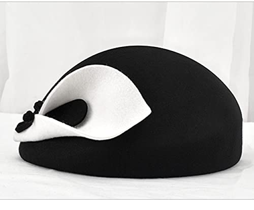 Oridoor Women Vintage Wool Felt Flowers Hat Church Wedding Dress Fascinator Hat Winter Felt Fedoras 001 Black&White thumb #5