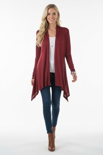 Image of ToBeInStyle Womens Open Front Long Sleeve Lightweight Asymmetrical Draped Cardigan with Side Pockets