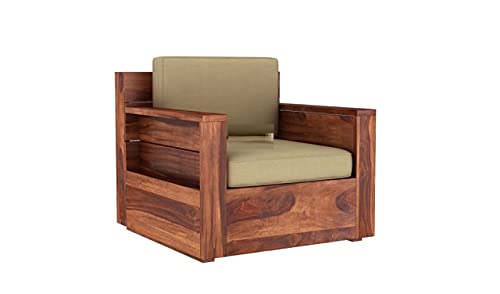 Image of Solid Sheesham Wood 5 Seater Sofa Set | Wooden 3+1+1 Seater Sofa Furniture for Bedroom Living Room Hall Office Hotel (Honey Finish)