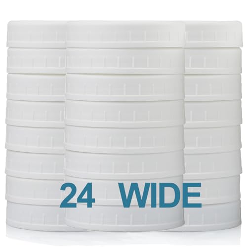 AOZITA 24 PACK WIDE Mouth Mason Jar Lids for Ball Kerr and More - White Plastic Storage Caps for Canning Jars - Leak-Proof & Anti-Scratch Resistant Surface
