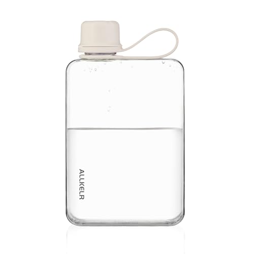 ALLKELR Tragbare flache Wasserflasche BPA-frei wiederverwendbar Tritan-Kunststoff Reise-Wasserflasche leicht auslaufsicher schlanke Wasserflasche für Geldbörse Rucksackreisen Wandern (Weiß