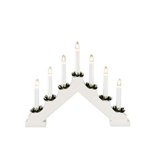 Konstsmide 2262-210 Chandelier Bois 7 Lampes Claires + Interrupteur Laqué Blanc 230 V