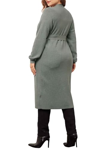 Image of Agnes Orinda Plus Size Sweater Cardigan for Women Knit Sweater Long Sleeve Belted Overwear Long Cardigans Coat Winter