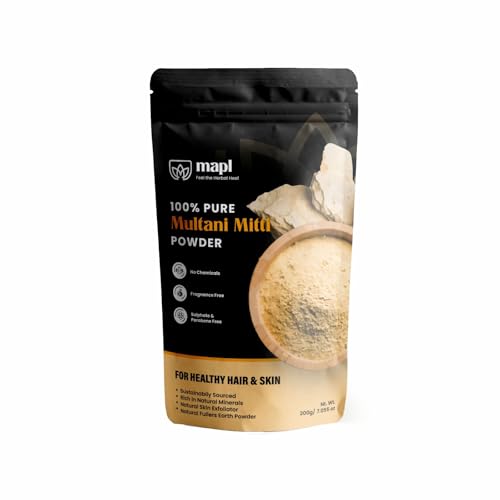 MAPL Fuller's Earth Powder (100% Pure Multani Mitti Powder) | Natural Fuller’s Earth Clay Face Mask for Skin Cleansing & Oil Control | Herbal Calcium Bentonite Face Pack | 7.055 oz (200g)