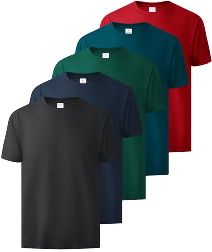 Image of Little Beauty 5 Pack Men's T-Shirts Crew Neck Short Sleeve Cotton Tee Casual Summer Tops