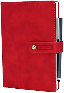 A5 408 Pages/204 Sheets Classic Journal Notebook Office Agenda Planner Organizer Notebook Business Work Record Thickened Meeting Diary Book School Stationery Supplies with Pen (Red)