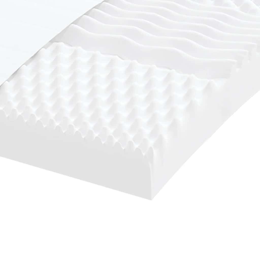 Materac piankowy biały 90 x 220 cm, 7-strefowy stopień twardości 20 ILD z obiciem w kolorze brzoskwiniowo-różowym, rdzeń z pianki PU 24D, oddychający, poszewka nadająca się do prania