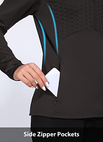 Baleaf Women's Equestrian Riding Shirt Long Sleeve Fleece Lined Running Jacket Cold Weather Winter Gear Half Zip Pullover Black M #TOP4