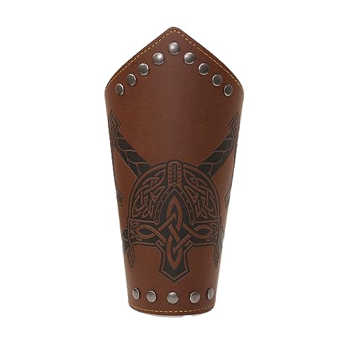 GRABAGECAN Embossed Pattern Wrist Guard Men Cosplay Vintage Wristbands Adjustable Metal Hole Gauntlets Wrist Armors