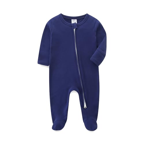 Image of Unisex Baby Boy and Girl Zipper Onesie Solid Toddler Footie One-Piece Infant Romper Jumpsuit