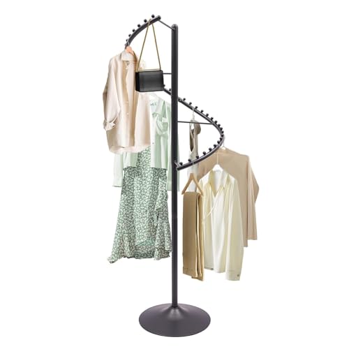 Perchero en espiral para ropa, perchero de metal giratorio 360, organizador de almacenamiento con diseño de cuentas de aislamiento independiente para tienda minorista, dormitorio, sala de estar black