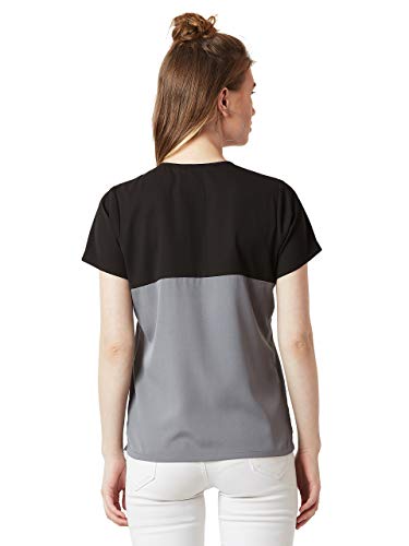 Image of Miss Chase Women's Black and Grey Boxy Colour-Block Basic Top
