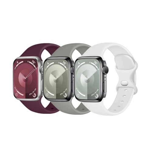 3本セット コンパチブル apple watch バンド アップルウォッチ バンド iwatch series 11/10/9/Ultra3/2/Ultra/8/7/6/5/4/3/2/1/SE スポーツバンド 交換用ベルトiwatch 38/40/41/42/44/45/49mm おしゃれ 防汗 柔らかいシリコン (グレー/ワインレッド/純白, 49/46/45/44/42mm(Series 3) M/L)の商品画像（Amazon）