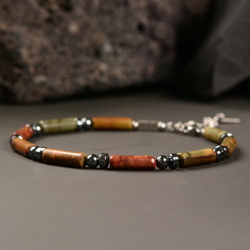 original beaded bracelets for men Mens Picasso jasper bracelet with hematite stainless steel adjustable chain Handmade mens jewelry gemstone healing bracelet Great for yourself or dad2