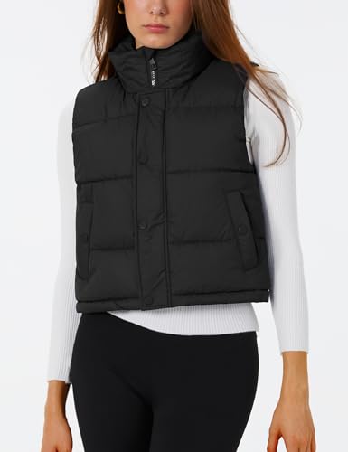 Womens Puffer Vest Stand Collar Zip Up Cropped Vests Fall Sleeveless Quilted Vests Winter Outerwear Trendy 20253