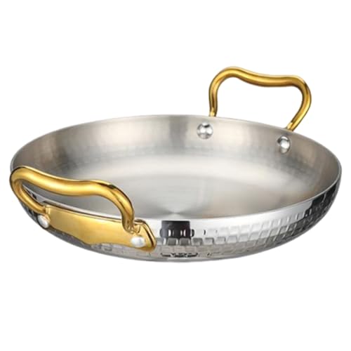 XYUERU Paellera con asas dobles planas, sartén for saltear, inoxidable con revestimiento antiadherente for restaurante o camping.(Silver,28cm)