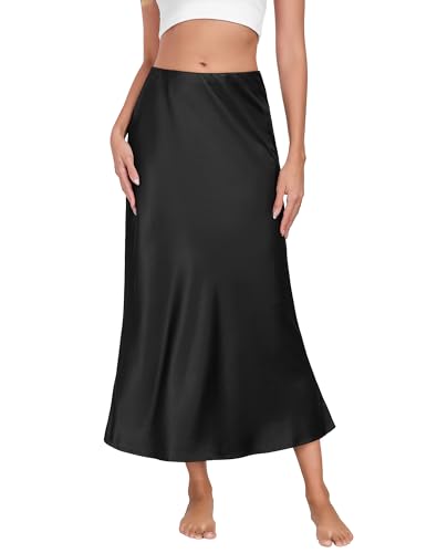 Long Half Slip for Women Under Dress Satin Slip Skirt Extenders Underskirt