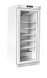 METRO Professional Congelatore con Porta in Vetro GFR6600G, 380L, 5 Ripiani, Illuminazione LED, Serratura, 2 Ruote, Bianco