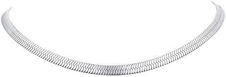 FindChic 3MM/5MM Flat Snake Chain Choker Necklace Jewellery for Women Hypoallergenic Stainless Steel Herringbone Chain Necklace