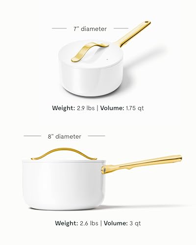Image of Caraway Nonstick Ceramic Sauce Pan with Lid (1.75 qt) - Non Toxic, PTFE & PFOA Free - Oven Safe & Compatible with All Stovetops (Gas, Electric & Induction) - White