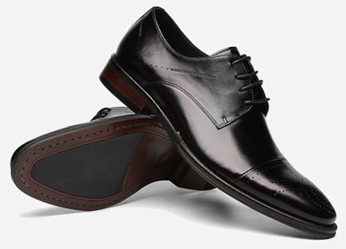 Santimon Men’s Genuine Leather Oxfords Dress Shoes – Handcrafted Cap-Toe Derby Shoes for Formal, Tuxedo, Prom, Wedding & Business Casual4