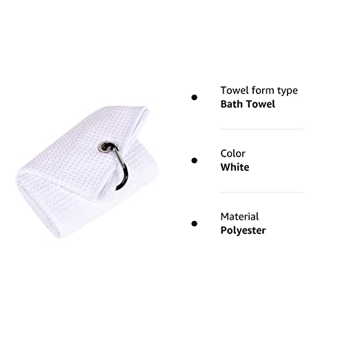 Mile High Life Tri-Fold Golf Towel | Premium Microfiber Fabric | Waffle Pattern | Heavy Duty Carabiner Clip (White) #TOP7