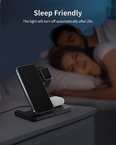 JoyGeek 3 in 1 Foldable Wireless Charging Station, 20W Wireless Charger for iPhone 14/13/12/11/Pro/Xs/Xs Max/Xr/X/Se/8, Apple Watch Charger for iWatch 8/7/6/5/4/3/2, Airpods 3/2/Pro/Pro2, with Adapter