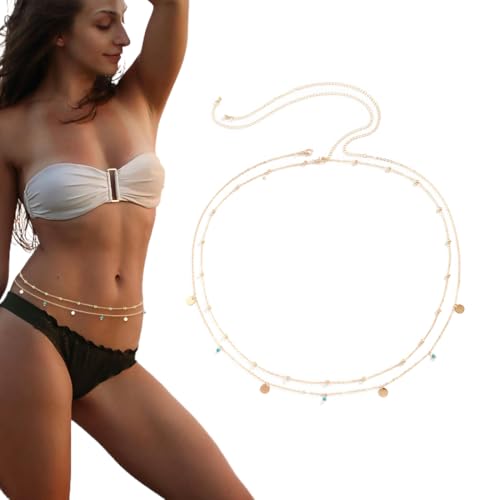XBFOCNH Paillettes Oro Stratificato Pancia Vita Catena Set Sexy Bikini Spiaggia Imbracatura Perline Corpo Catena Bohemien Gioielli Per Donne E Ragazze